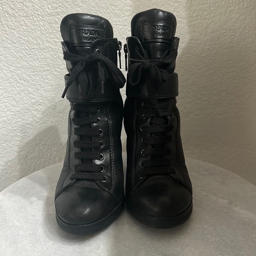 Prada Leather Ankle Laced Booties